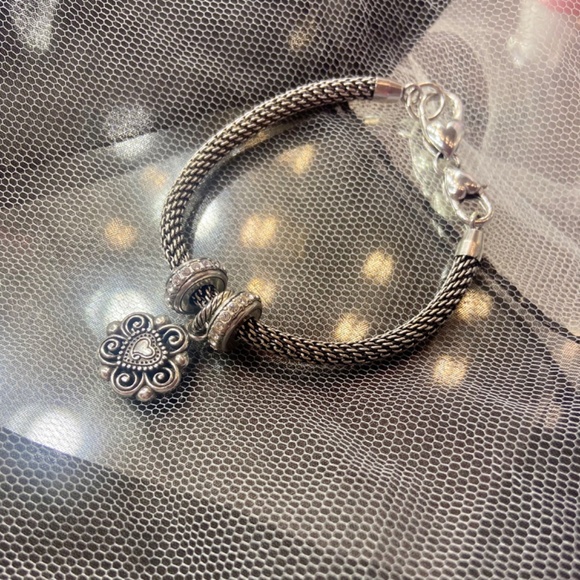 Vintage Brighton Collectibles Garnet Red Gem Stone Heart Women’s Charm Bracelet - Picture 3 of 3